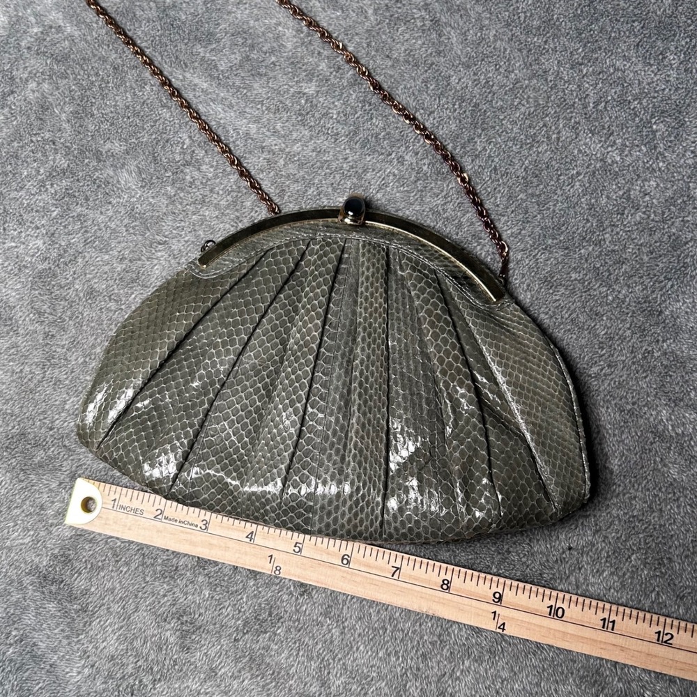 Ashneil 70s Disco Snakeskin Evening Bag Gray Gold Frame Rope Chain Purse w Pouch - Picture 11 of 16